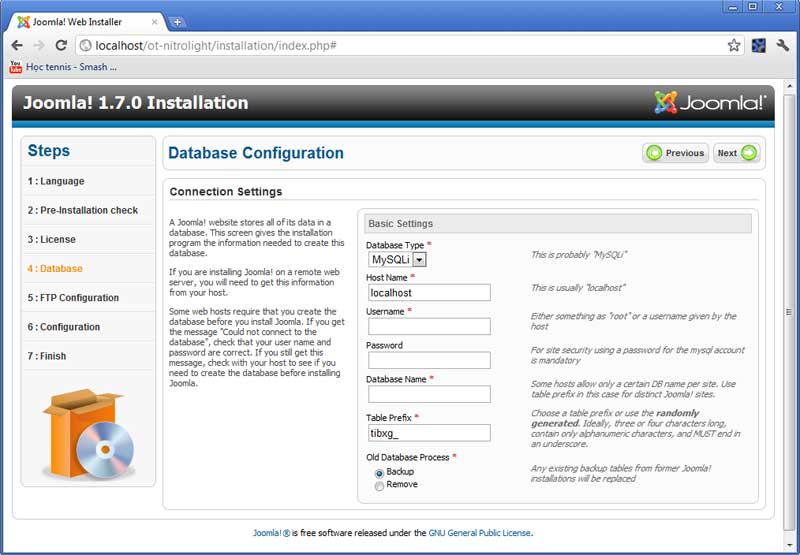 Joomla quickstart installation step 1Joomla quickstart installation step 4