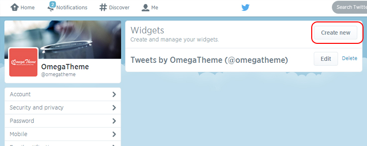 creating new twitter widget id step 1