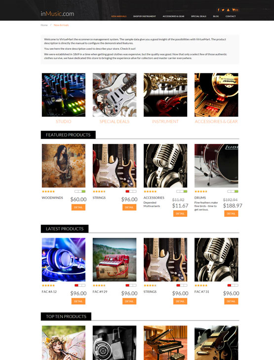 inMusic joomla template - virtuemart home page