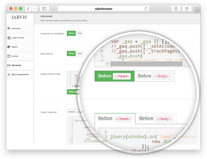 Custom Javascript from joomla backend